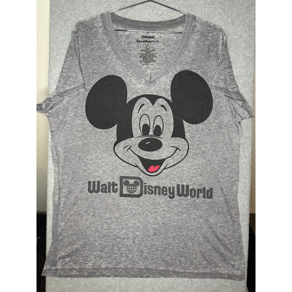 Walt Disney World Mickey Mouse V-Neck Graphic T-Shirt Gray Burnout XXL